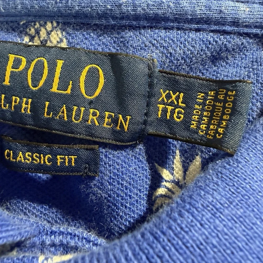 Polo Ralph Lauren Polo Shirt Mens Blue Pineapple Print Classic Fit Cotton XXL